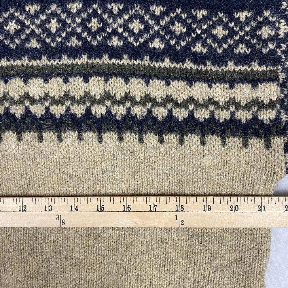 Vintage Eddie Bauer Mens M Wool Sweater Fair Isle Nordic Tan/Navy USA Crewneck - Picture 5 of 8